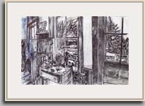LOOKING OUT FROM THE KITCHEN 2008 ballpoint pen 24" x 15½"